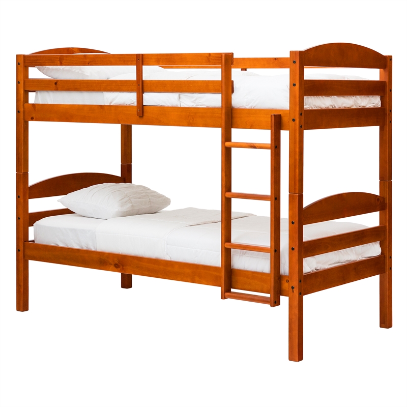 Pemberly Row Transitional Twin-over-Twin Solid Wood Bunk Bed Frame in Cherry