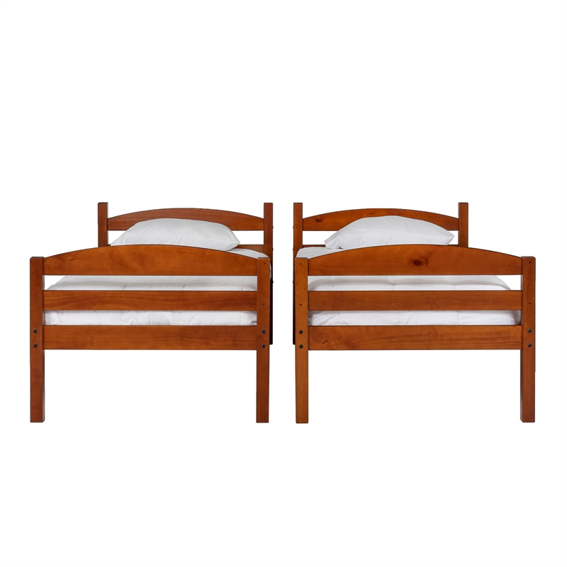 Pemberly Row Transitional Twin-over-Twin Solid Wood Bunk Bed Frame in Cherry
