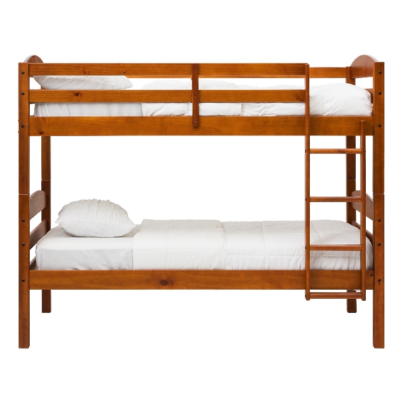 Pemberly Row Transitional Twin-over-Twin Solid Wood Bunk Bed Frame in Cherry