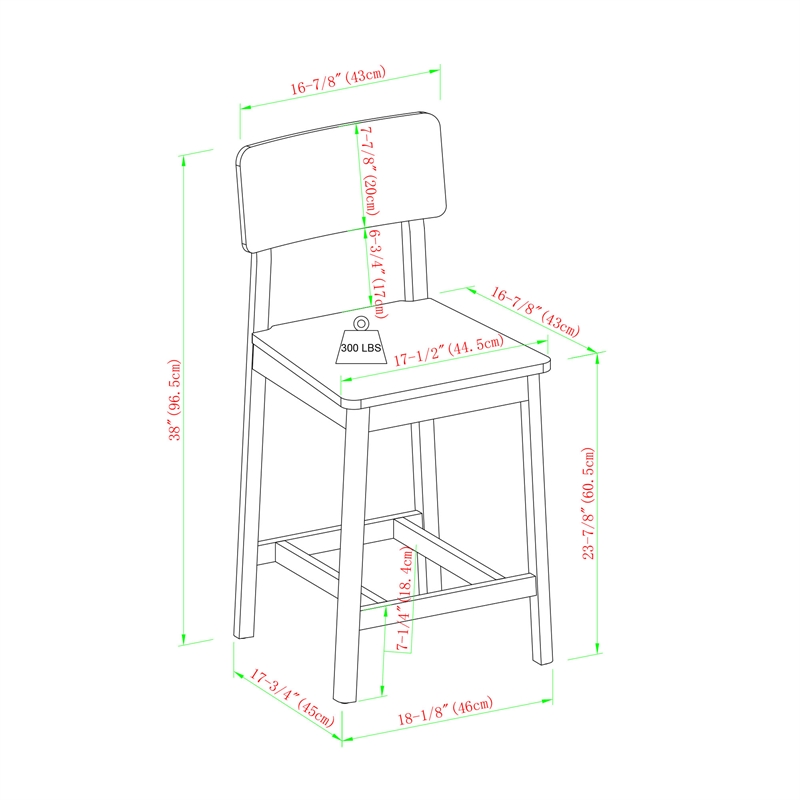Pemberly Row 2-Piece Minimalist Solid Wood Counter Stool - Set of 2 - Walnut
