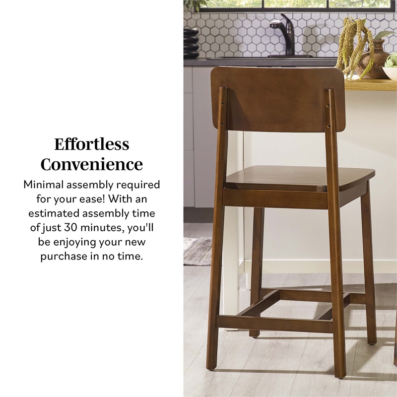 Pemberly Row 2-Piece Minimalist Solid Wood Counter Stool - Set of 2 - Walnut