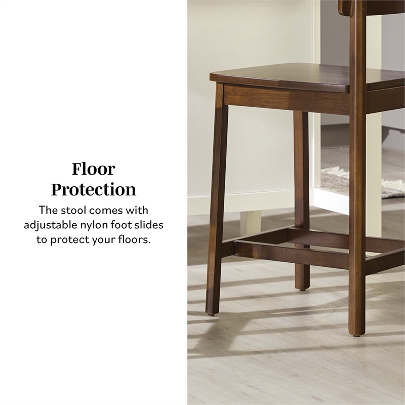 Pemberly Row 2-Piece Minimalist Solid Wood Counter Stool - Set of 2 - Walnut
