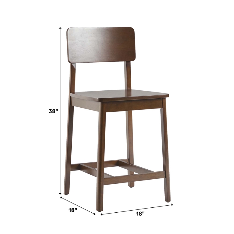 Pemberly Row 2-Piece Minimalist Solid Wood Counter Stool - Set of 2 - Walnut