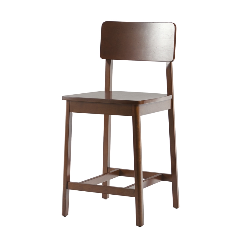Pemberly Row 2-Piece Minimalist Solid Wood Counter Stool - Set of 2 - Walnut