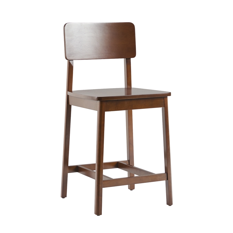 Pemberly Row 2-Piece Minimalist Solid Wood Counter Stool - Set of 2 - Walnut