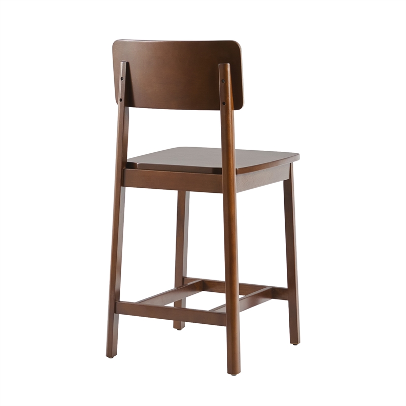 Pemberly Row 2-Piece Minimalist Solid Wood Counter Stool - Set of 2 - Walnut