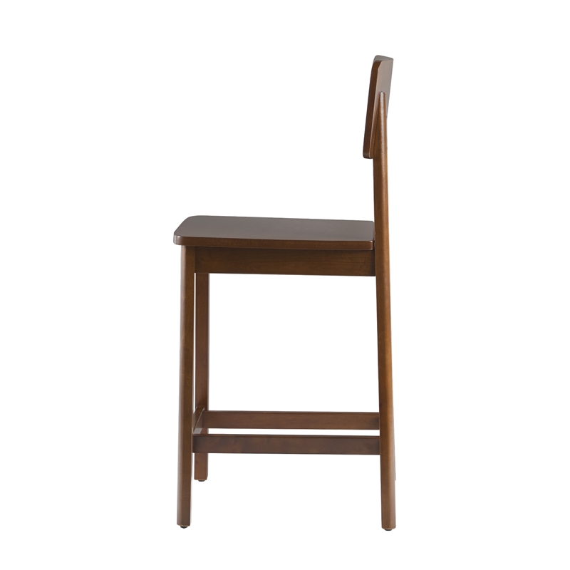 Pemberly Row 2-Piece Minimalist Solid Wood Counter Stool - Set of 2 - Walnut