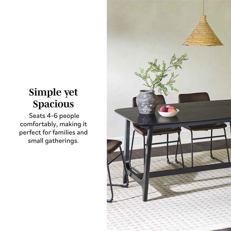 Pemberly Row Modern Solid Wood Trestle Base Dining Table - Black Ash