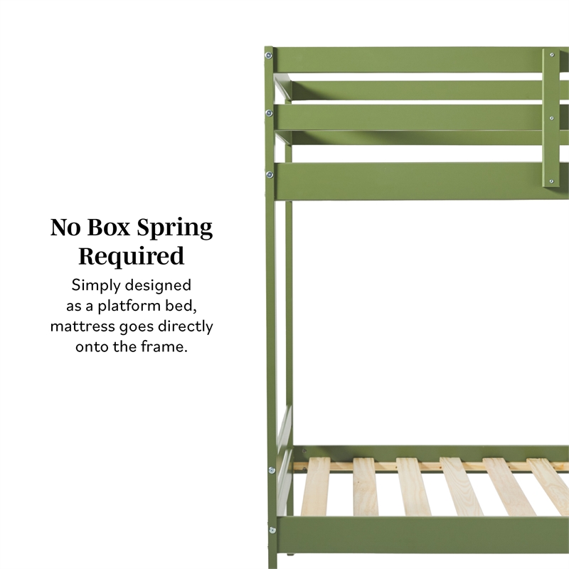 Pemberly Row Twin Over Twin Simple Solid Wood Bunk Bed - Olive Green