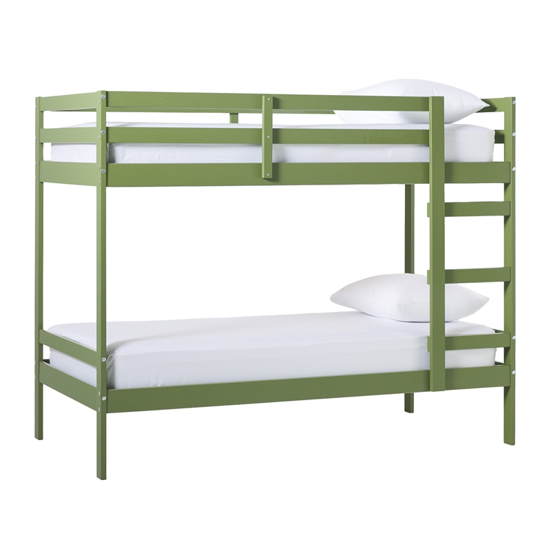 Pemberly Row Twin Over Twin Simple Solid Wood Bunk Bed - Olive Green