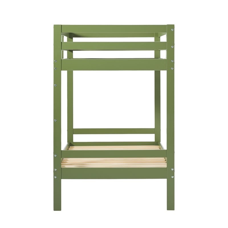 Pemberly Row Twin Over Twin Simple Solid Wood Bunk Bed - Olive Green