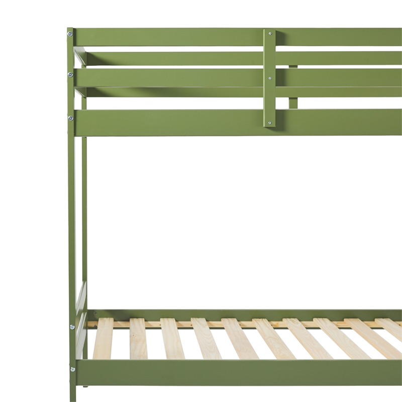 Pemberly Row Twin Over Twin Simple Solid Wood Bunk Bed - Olive Green