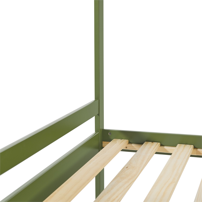 Pemberly Row Twin Over Twin Simple Solid Wood Bunk Bed - Olive Green