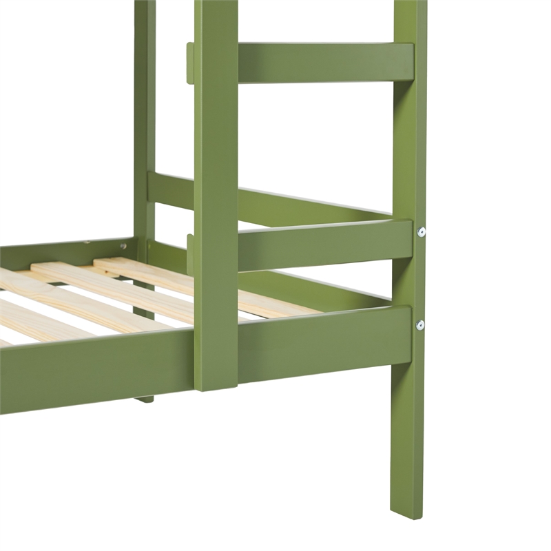 Pemberly Row Twin Over Twin Simple Solid Wood Bunk Bed - Olive Green