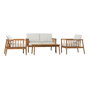 Pemberly Row Modern Outdoor Spindle Style 4 Piece Solid Wood Chat Set - Brown