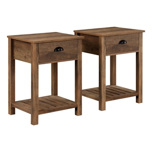 Pemberly Row Country Farmhouse Single Drawer Wood Side Table Set - Rustic Oak