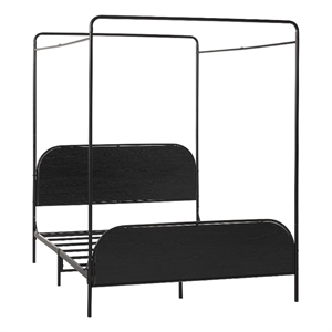 Pemberly Row Industrial Bent Mid-Century Metal Queen Size Canopy Bed in Black