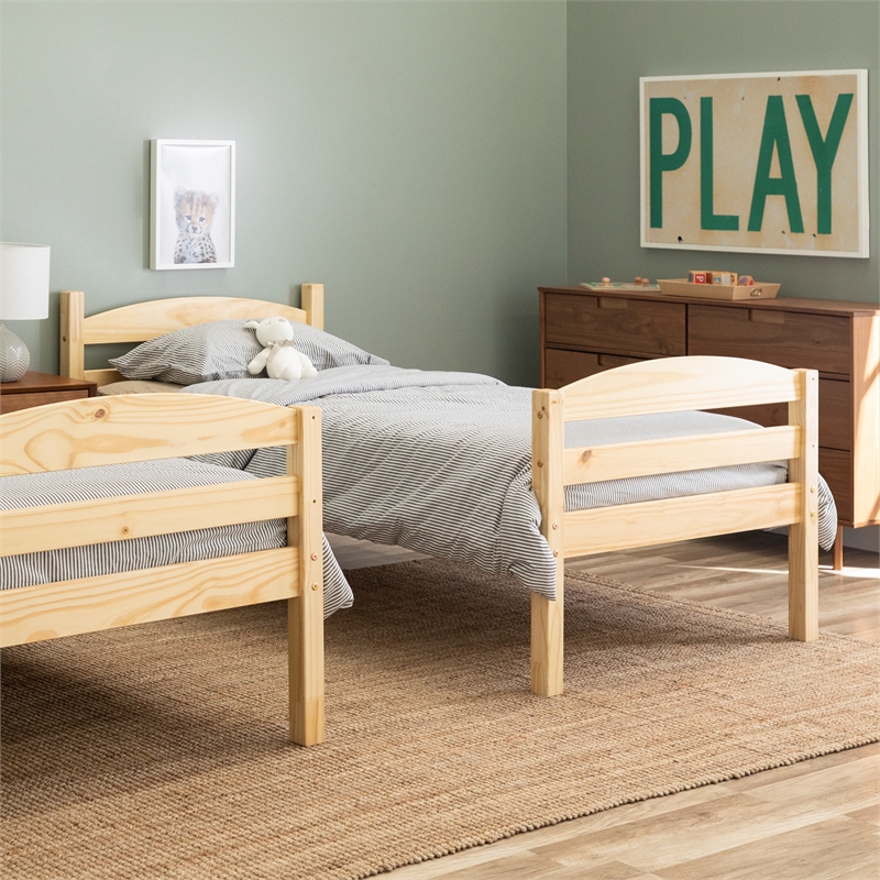 Pemberly Row Transitional Twin-over-Twin Solid Wood Bunk Bed Frame in Natural