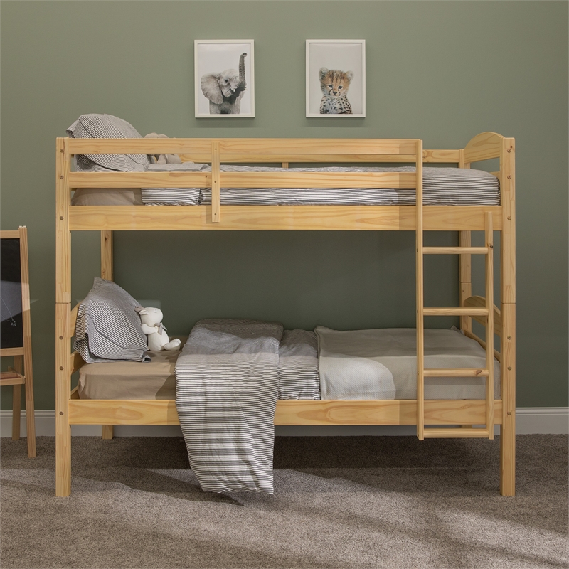 Pemberly Row Transitional Twin-over-Twin Solid Wood Bunk Bed Frame in Natural