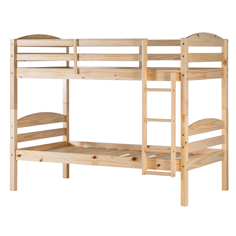 Pemberly Row Transitional Twin-over-Twin Solid Wood Bunk Bed Frame in Natural