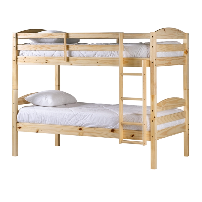 Pemberly Row Transitional Twin-over-Twin Solid Wood Bunk Bed Frame in Natural
