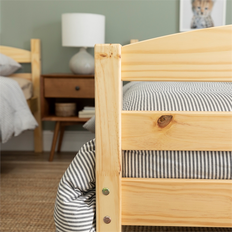 Pemberly Row Transitional Twin-over-Twin Solid Wood Bunk Bed Frame in Natural