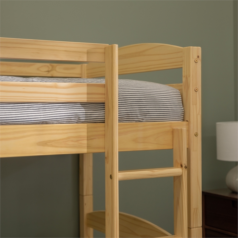 Pemberly Row Transitional Twin-over-Twin Solid Wood Bunk Bed Frame in Natural