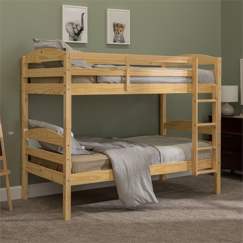 Pemberly Row Transitional Twin-over-Twin Solid Wood Bunk Bed Frame in Natural