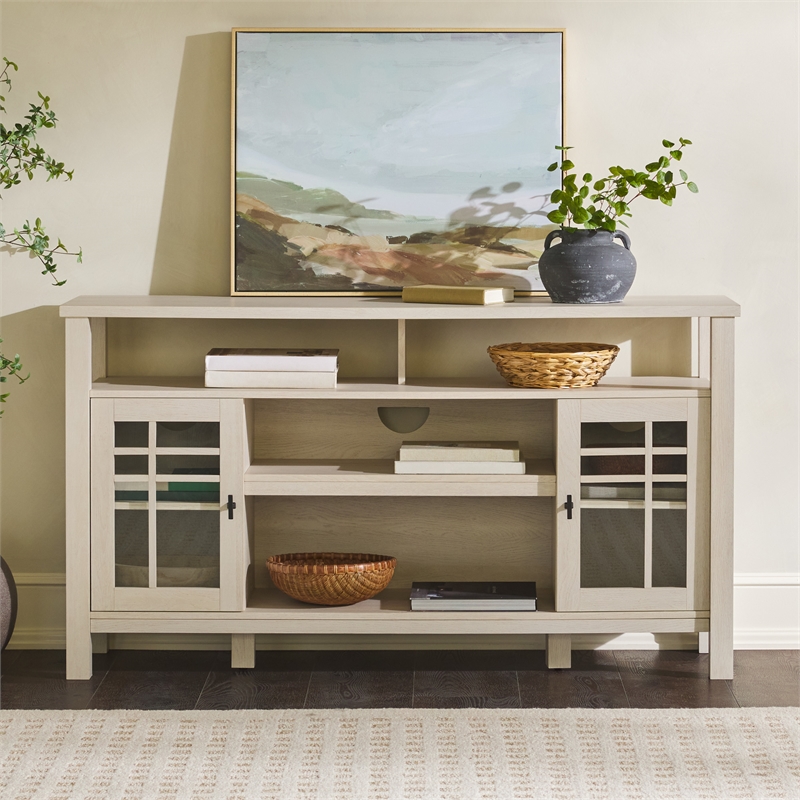 Pemberly Row Transitional Wood Glass Door Storage Sideboard 58