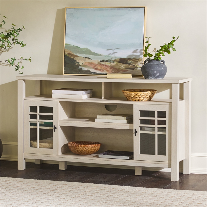 Pemberly Row Transitional Wood Glass Door Storage Sideboard 58