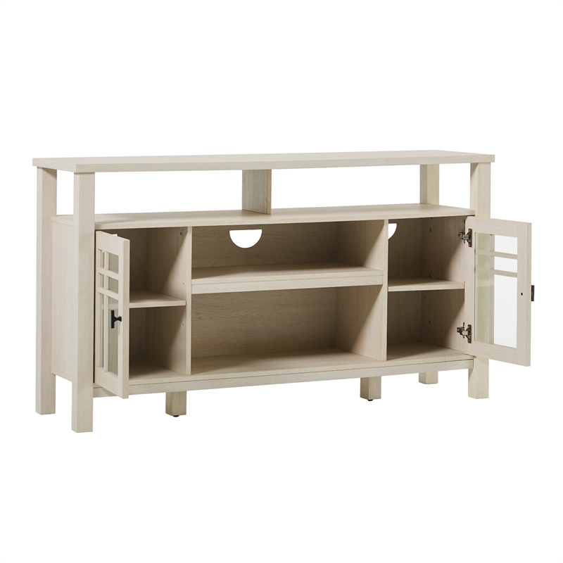 Pemberly Row Transitional Wood Glass Door Storage Sideboard 58
