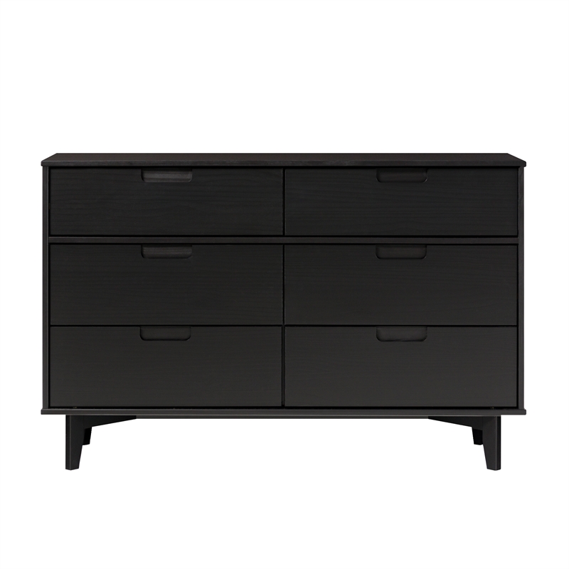 Pemberly Row 6-Drawer Groove Handle Solid Wood Dresser - Black