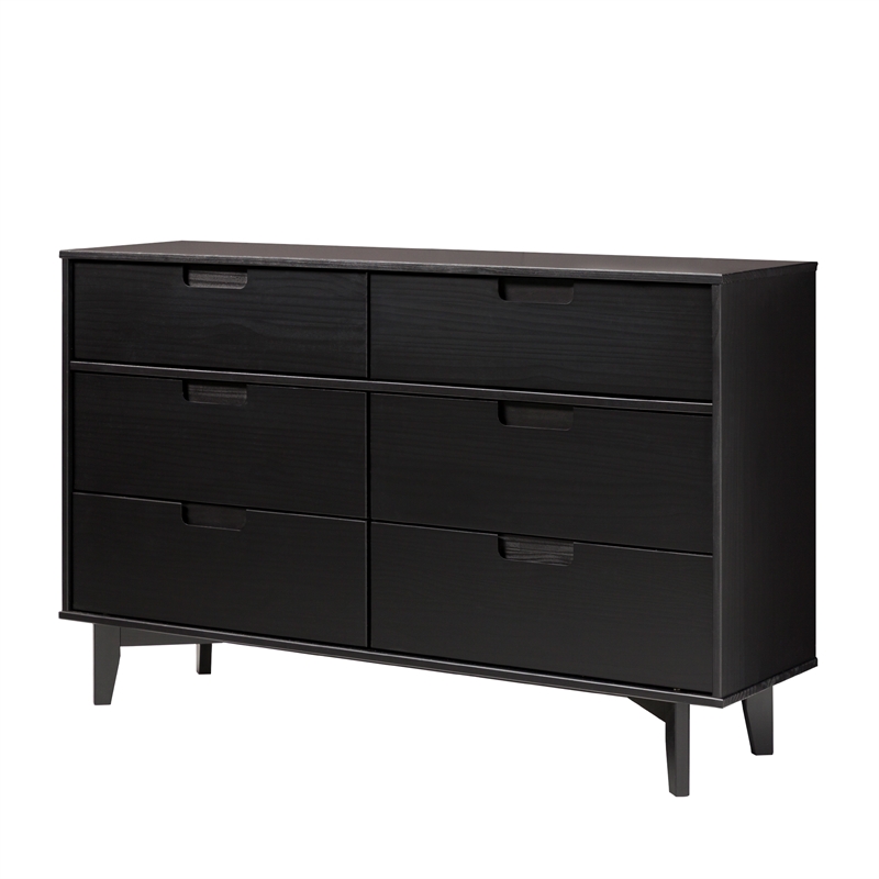 Pemberly Row 6-Drawer Groove Handle Solid Wood Dresser - Black