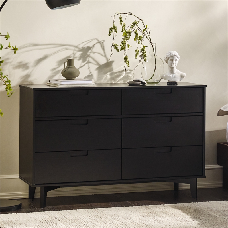 Pemberly Row 6-Drawer Groove Handle Solid Wood Dresser - Black
