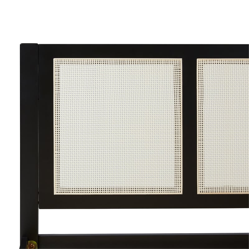 Pemberly Row Solid Wood Rattan Headboard King Bedframe - Black