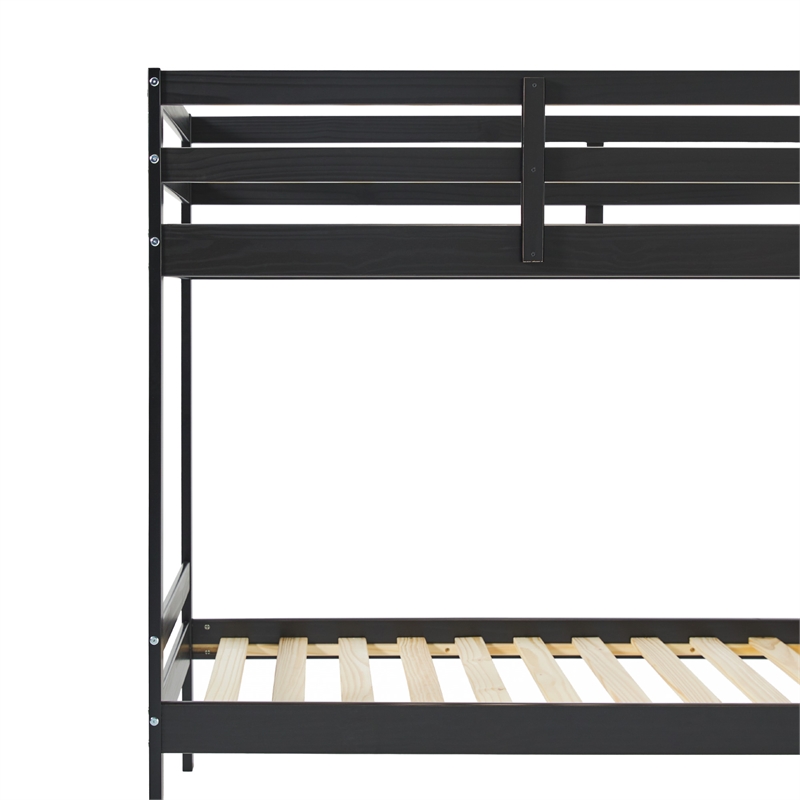 Pemberly Row Twin Over Twin Simple Solid Wood Bunk Bed - Black
