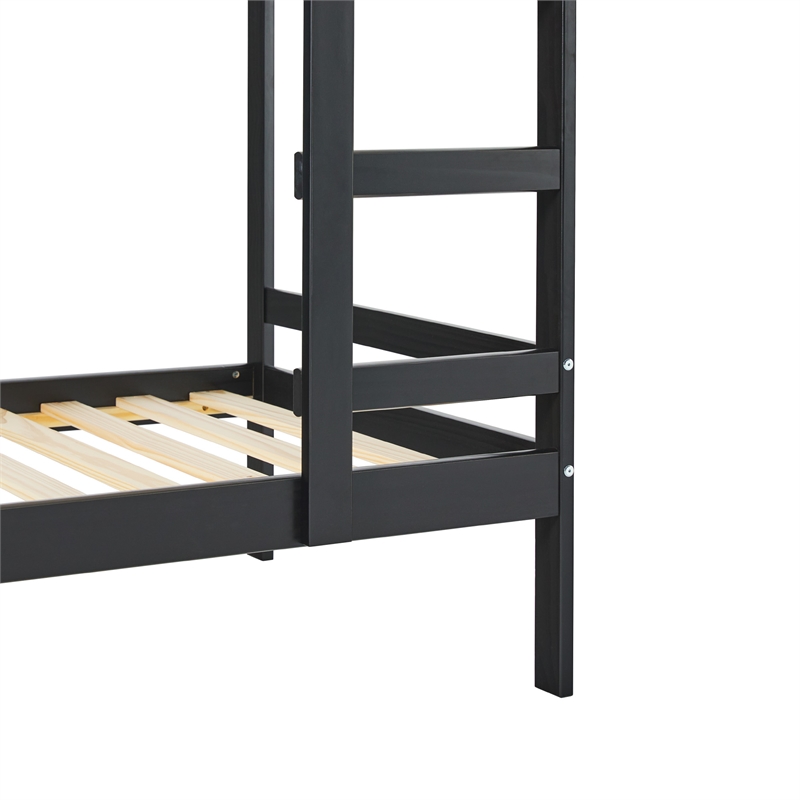 Pemberly Row Twin Over Twin Simple Solid Wood Bunk Bed - Black