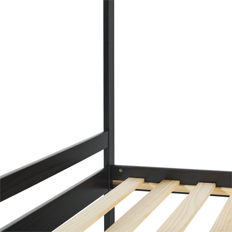 Pemberly Row Twin Over Twin Simple Solid Wood Bunk Bed - Black