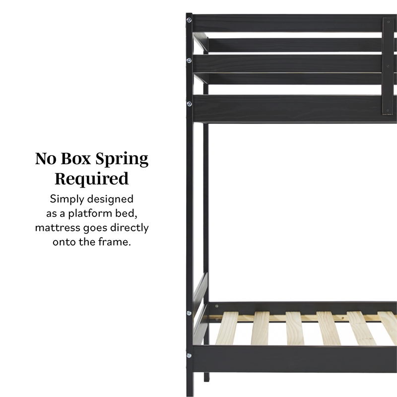 Pemberly Row Twin Over Twin Simple Solid Wood Bunk Bed - Black