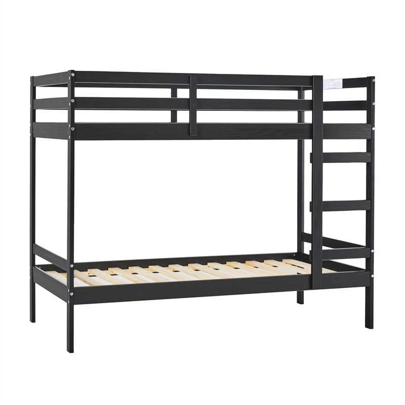 Pemberly Row Twin Over Twin Simple Solid Wood Bunk Bed - Black