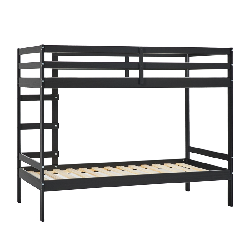 Pemberly Row Twin Over Twin Simple Solid Wood Bunk Bed - Black