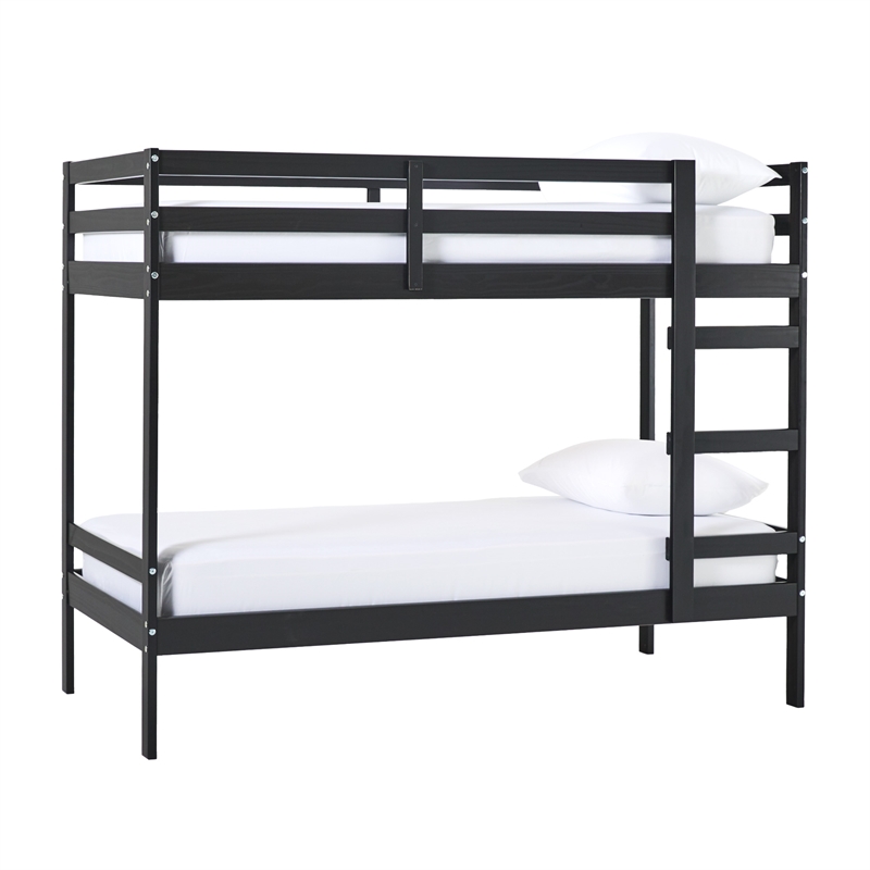 Pemberly Row Twin Over Twin Simple Solid Wood Bunk Bed - Black