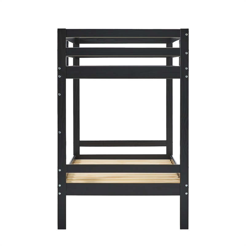 Pemberly Row Twin Over Twin Simple Solid Wood Bunk Bed - Black