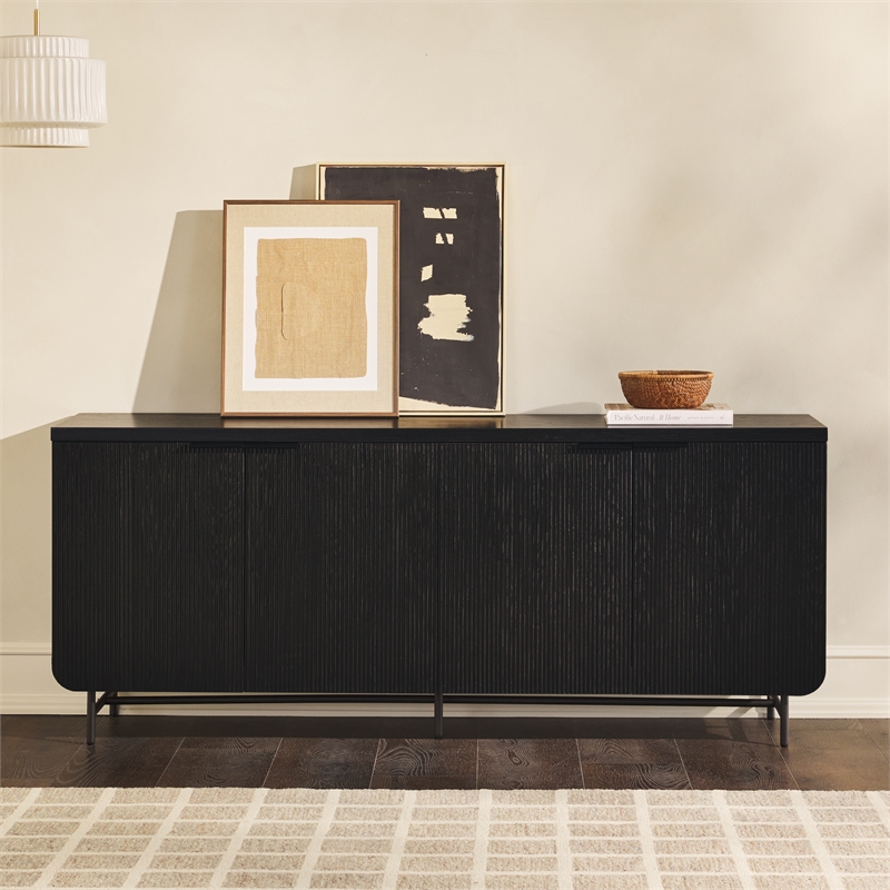 Pemberly Row 4-Door Modern Wood Sideboard with Ample Cabinet in Black