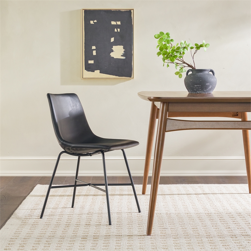 Pemberly Row Upholstered Dining Chair with Metal X Base - 2pk - Black