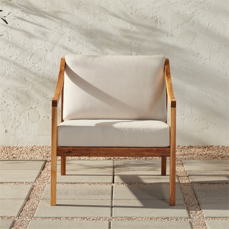 Pemberly Row Modern Solid Wood Outdoor Curved Arm Club Chair - Natural