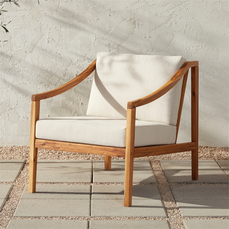 Pemberly Row Modern Solid Wood Outdoor Curved Arm Club Chair - Natural