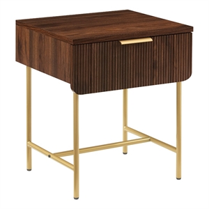Pemberly Row 18.5&quot Reeded 1-Drawer Wood Side Table - Dark Walnut /Gold