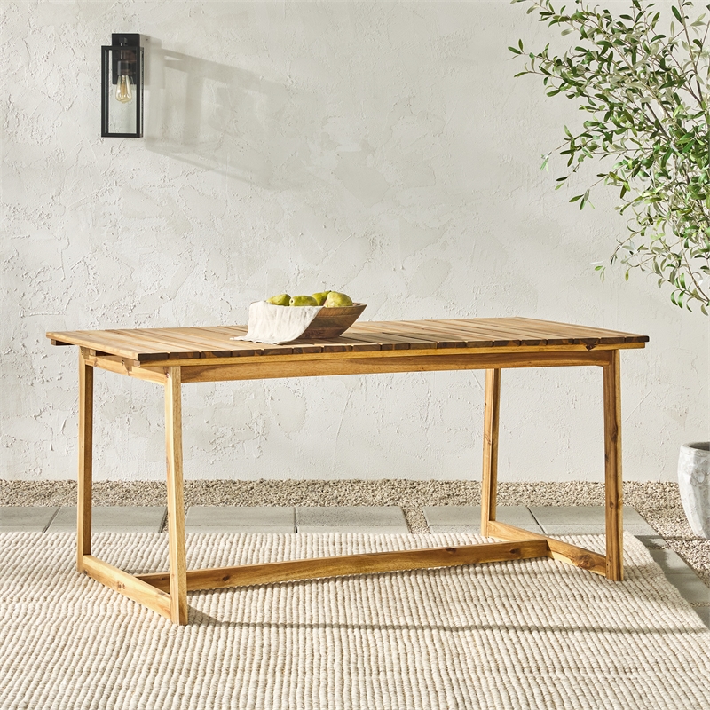 Pemberly Row Modern Solid Wood Outdoor Slat-Top Dining Table - Natural