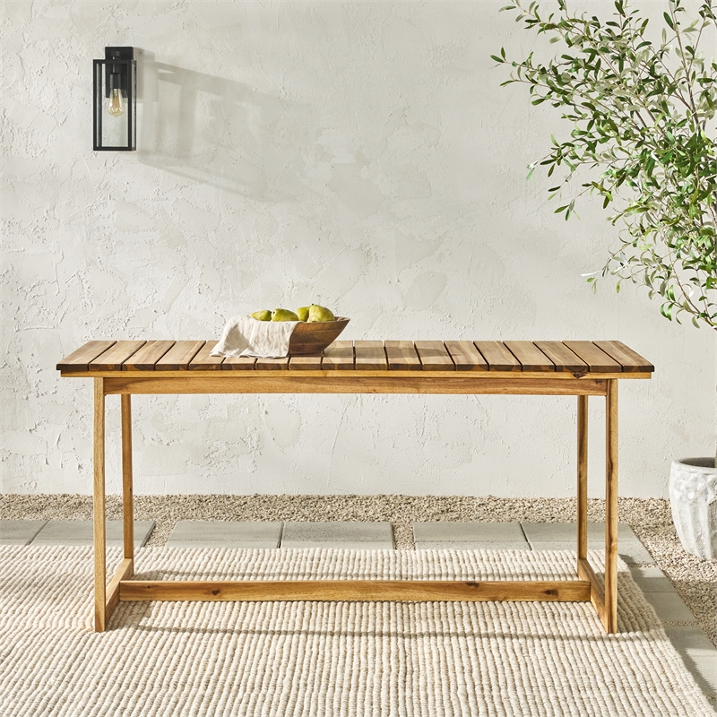 Pemberly Row Modern Solid Wood Outdoor Slat-Top Dining Table - Natural